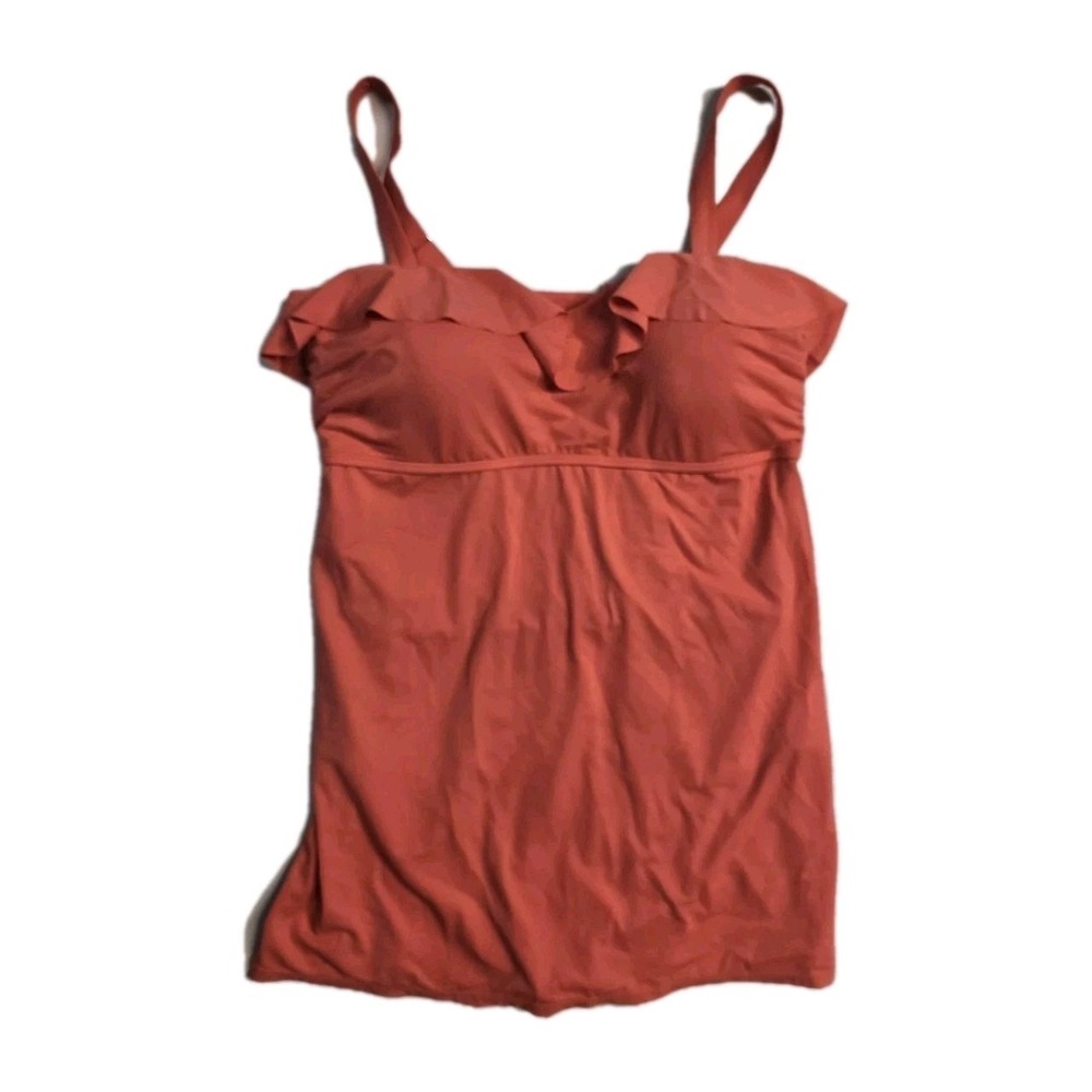 Denim & Co. Beach Ruffle Neckline Swim Dress 14 Coral  Women's One Piece